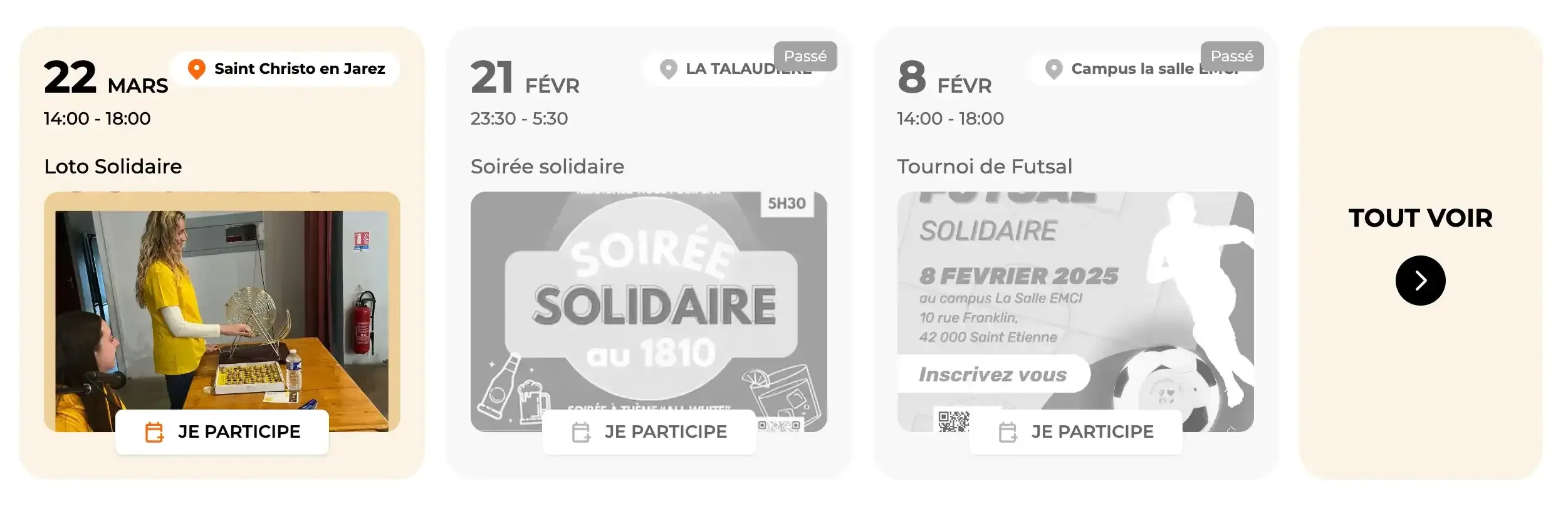 Capture d'écran des évènements